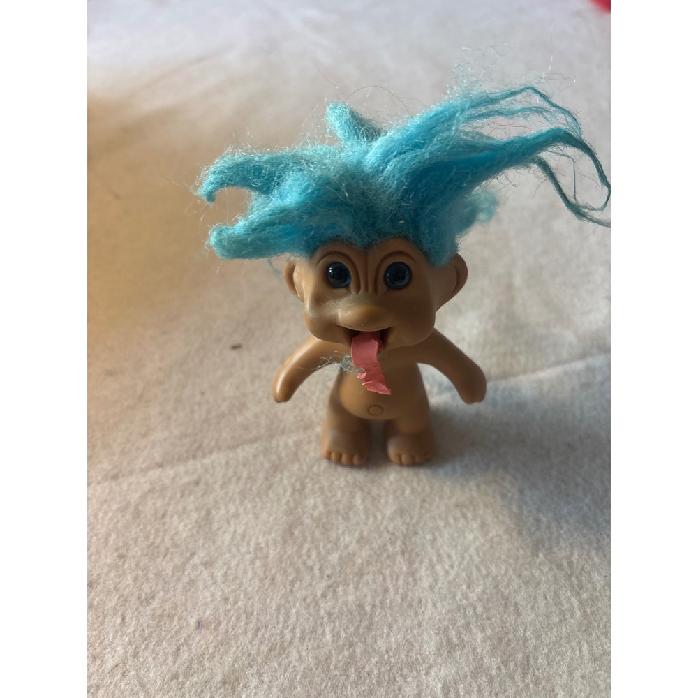 Vintage 1991 TNT Troll Doll Blue Hair Tongue Out 3 Inch‎ Collectible Figure